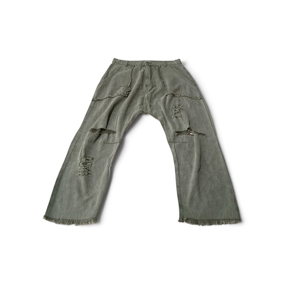 POL Denim - POL Distressed Drop Crotch Jeans Washed Boho Western Chic Frayed Wide Leg Large